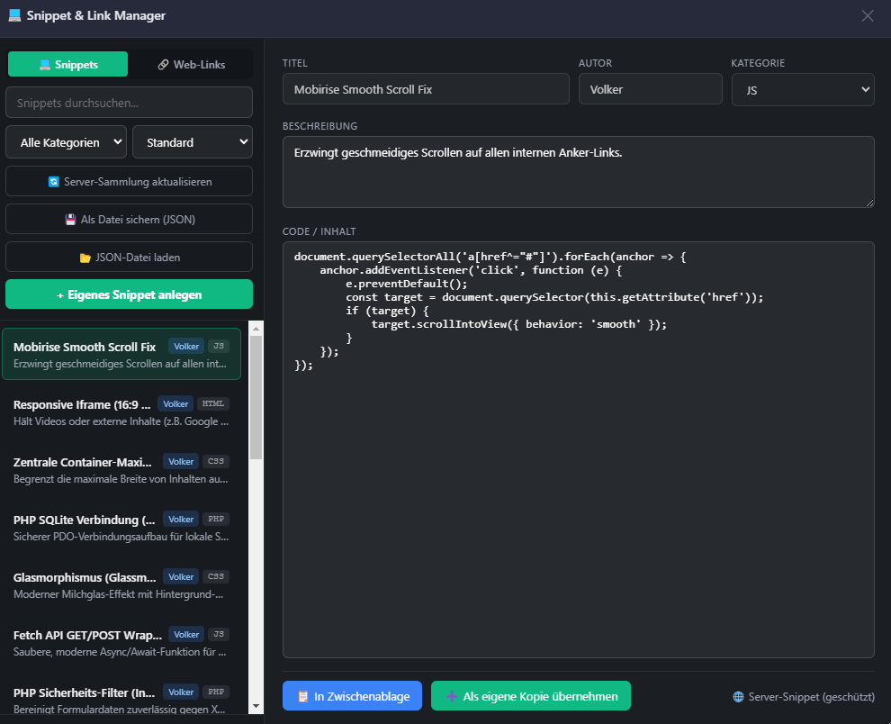 Snippet&Link Manager im VN-Designer